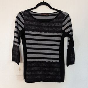 The Limited Black and Gray Lace Striped Top Whimsigoth Witchy Grunge